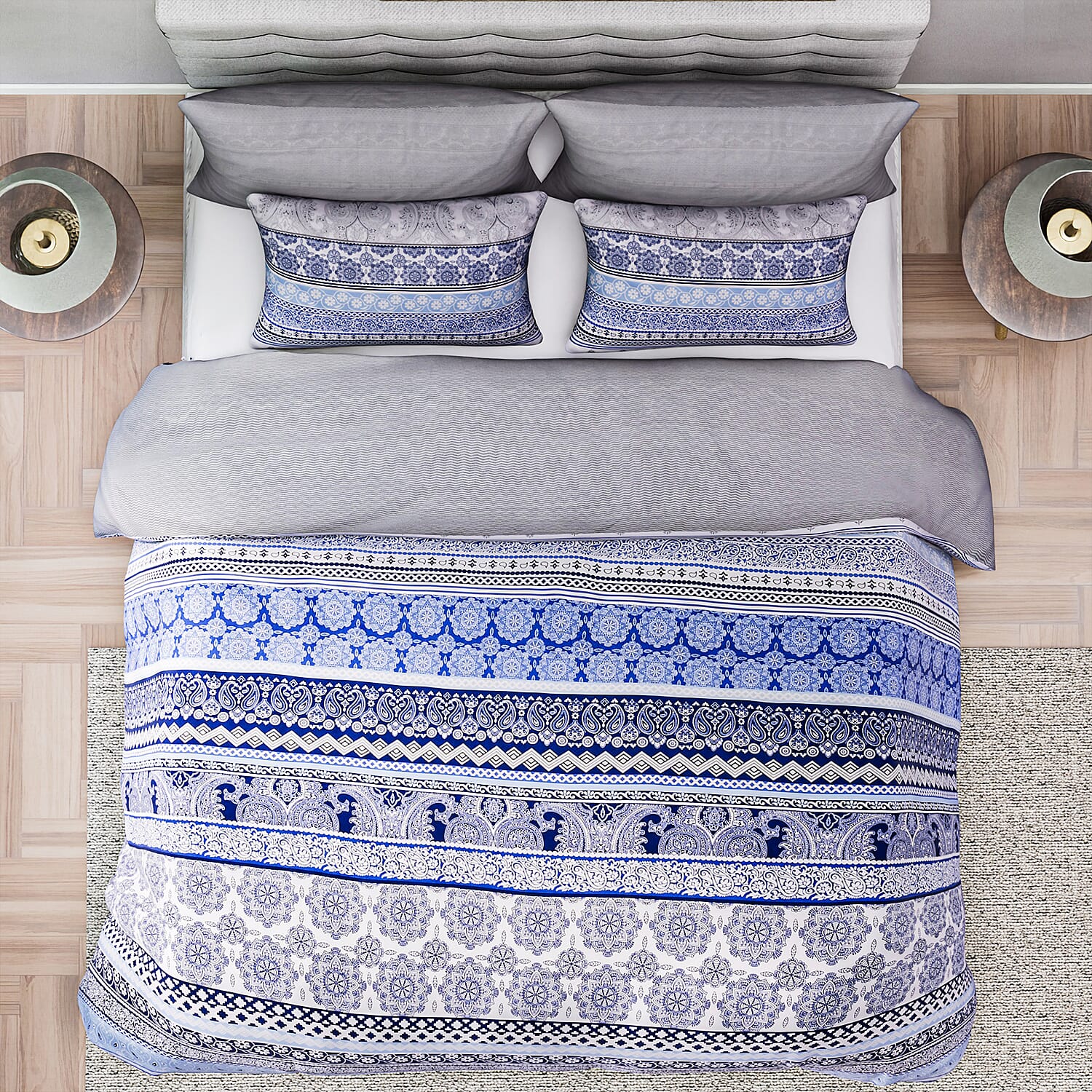3 Piece Set - Printed Duvet Cover with 2 Pillow Cases (Double Size,200x200 cm) - Blue - White 7371804 2