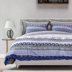 3 Piece Set - Printed Duvet Cover with 2 Pillow Cases (Double Size,200x200 cm) - Blue - White