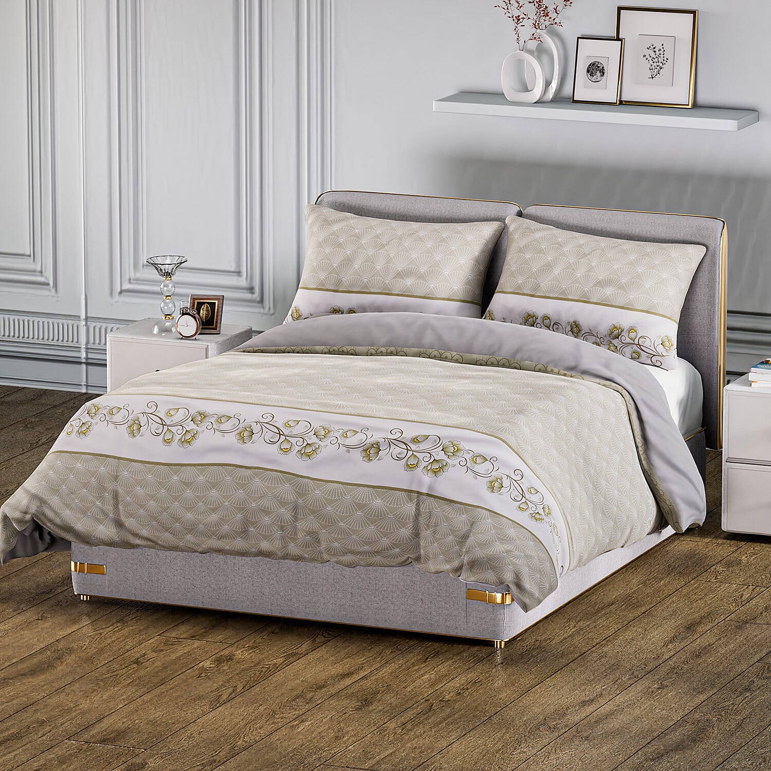 3 Piece Set - Printed Duvet Cover  With 2 Pillow Cases  - Olive 7370840 0