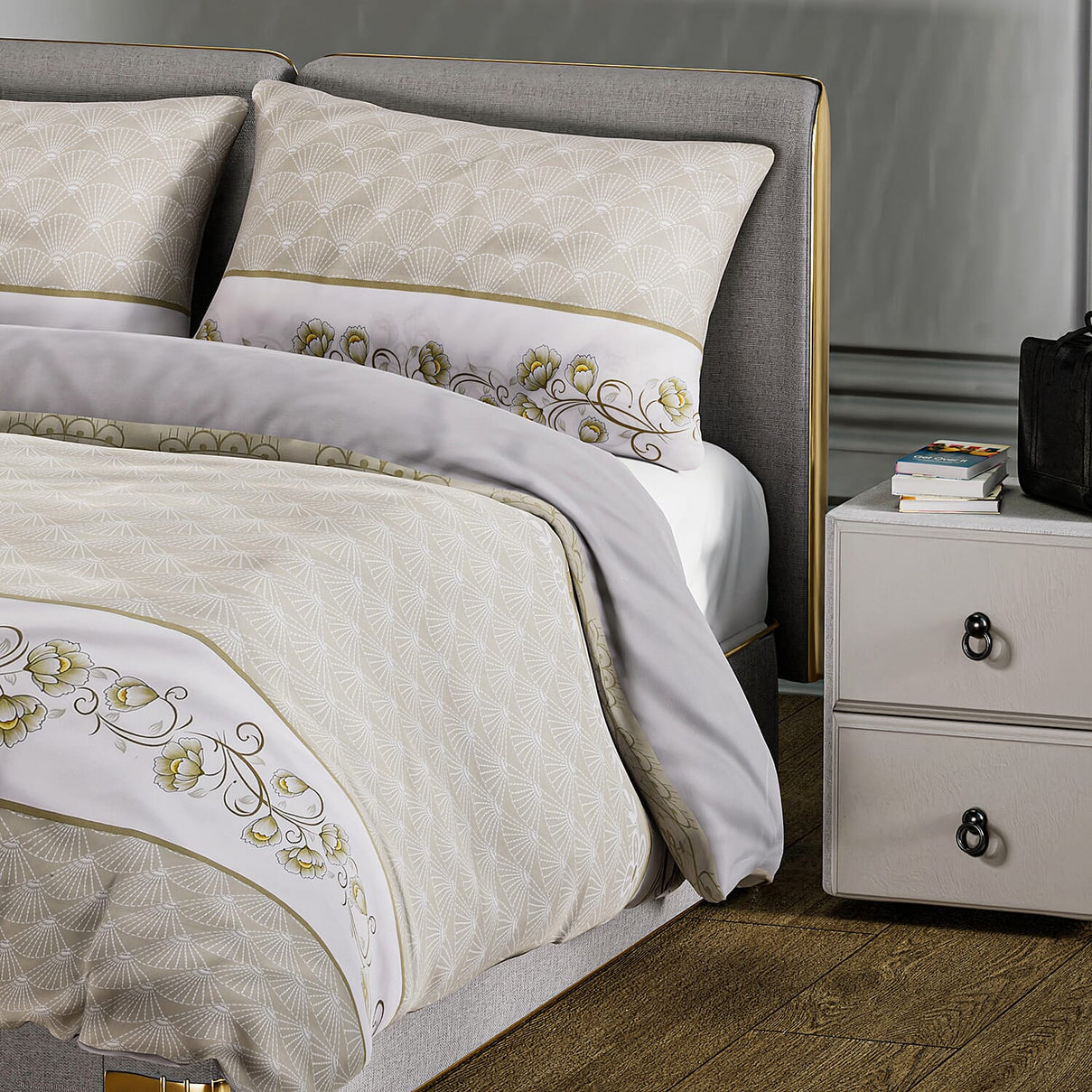 3 Piece Set - Printed Duvet Cover  With 2 Pillow Cases  - Olive 7370840 1