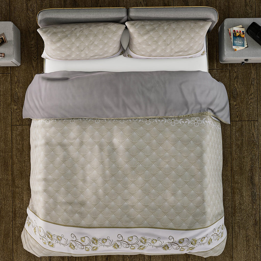 3 Piece Set - Printed Duvet Cover (Double Size, 200x200 cm) With 2 Pillow Cases (Size 75x50 cm) - Olive