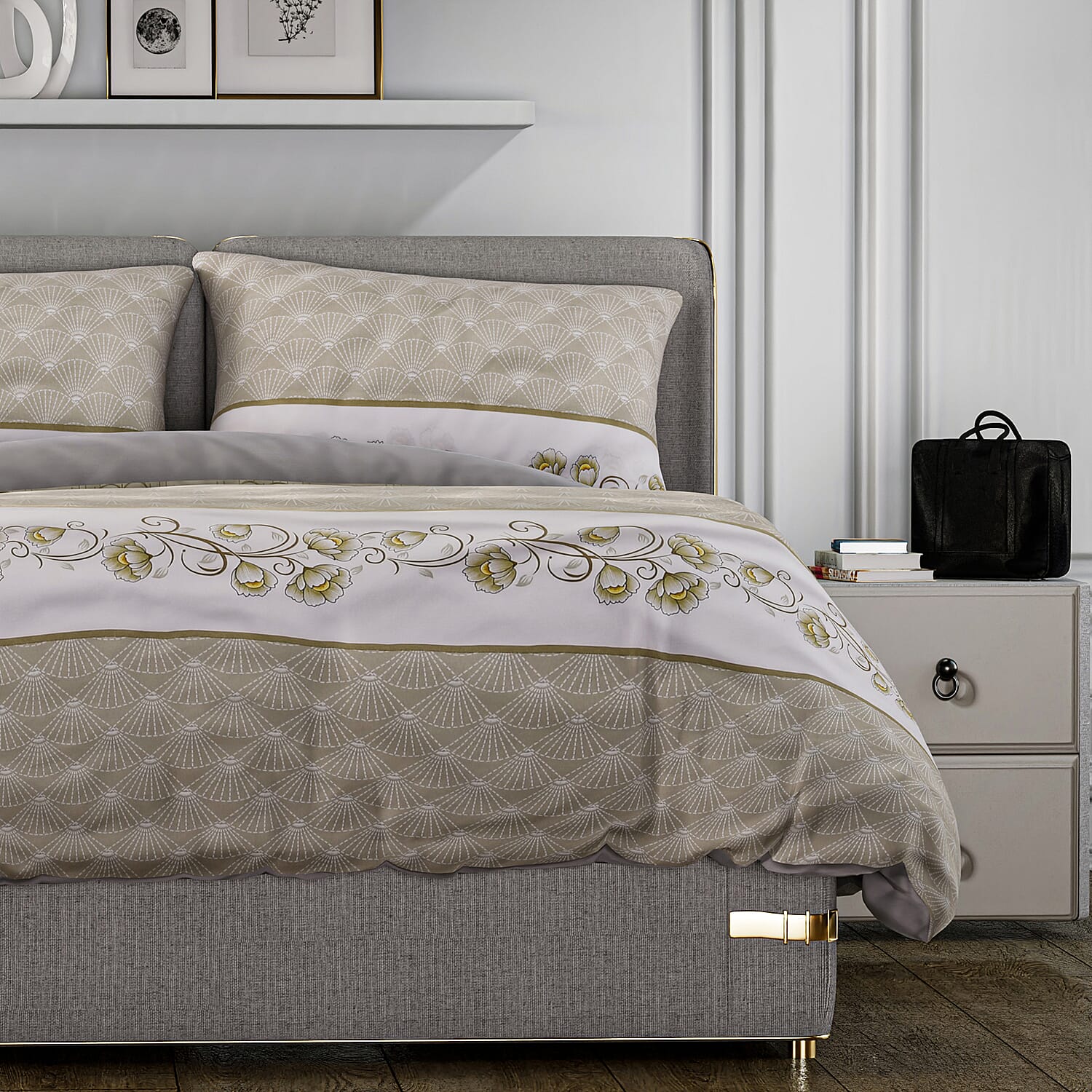 3 Piece Set - Printed Duvet Cover  With 2 Pillow Cases  - Olive 7370840 3
