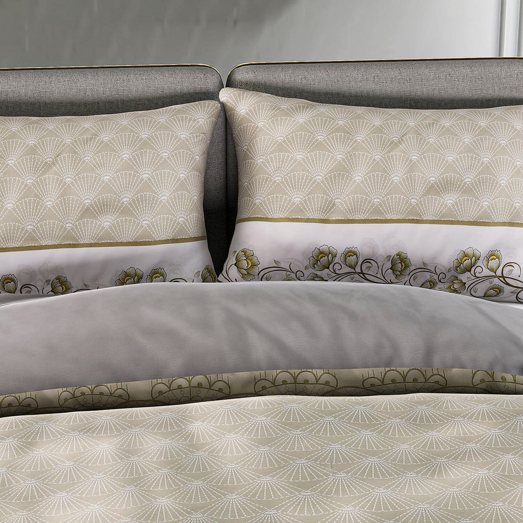 3 Piece Set - Printed Duvet Cover (Double Size, 200x200 cm) With 2 Pillow Cases (Size 75x50 cm) - Olive