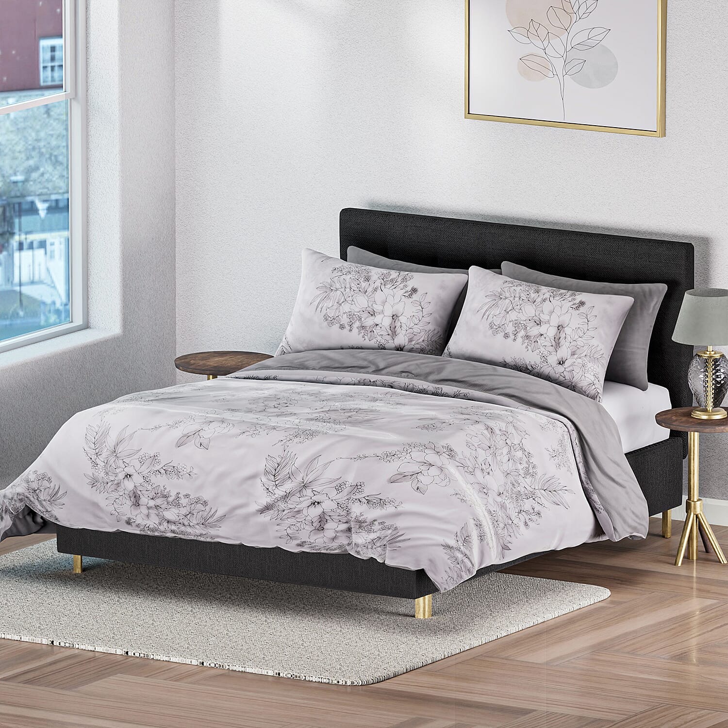 Set of 3 - Floral Printed Duvet Cover with 2 Pillow Cases - White 7372227 0