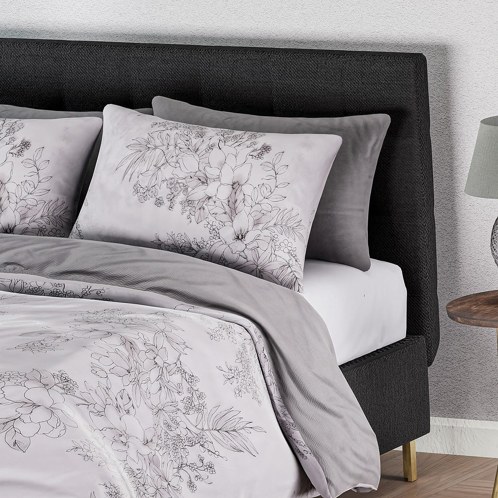 Set of 3 - Floral Printed Duvet Cover with 2 Pillow Cases(Double Size 200x200 cm) - White