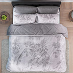 Set of 3 - Floral Printed Duvet Cover with 2 Pillow Cases(Double Size 200x200 cm) - White