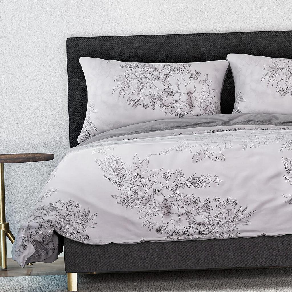 Set of 3 - Floral Printed Duvet Cover with 2 Pillow Cases(Double Size 200x200 cm) - White
