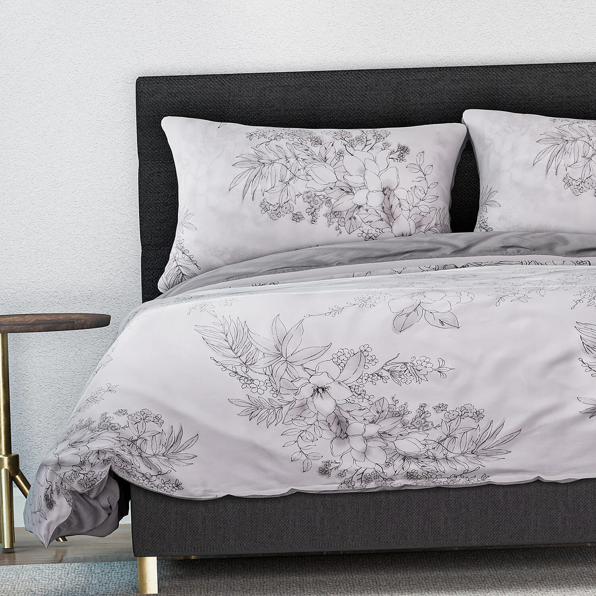 Set of 3 - Floral Printed Duvet Cover with 2 Pillow Cases - White 7372227 3