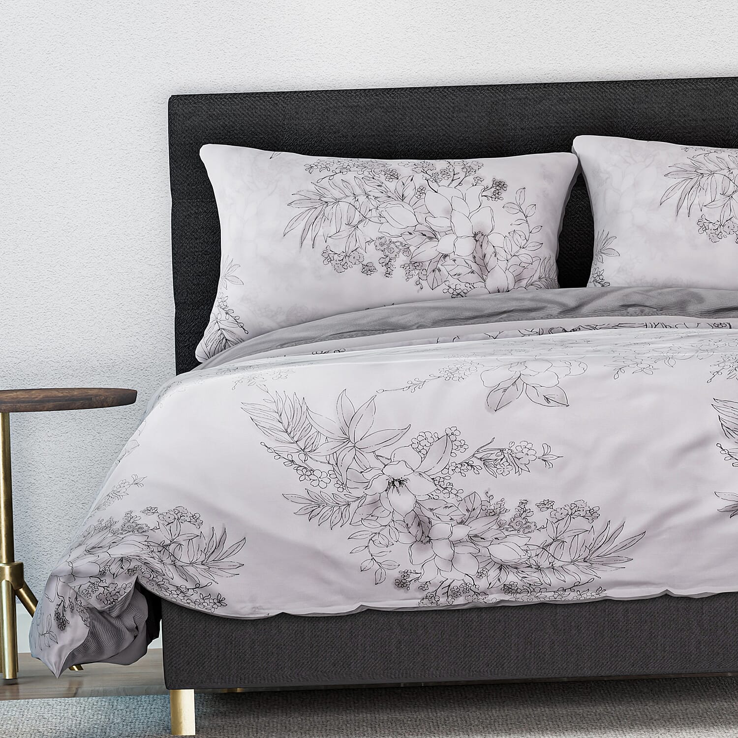 Set of 3 - Floral Printed Duvet Cover with 2 Pillow Cases - White 7372227 3