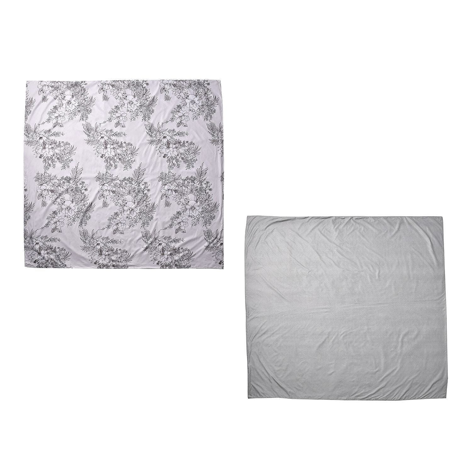 Set of 3 - Floral Printed Duvet Cover with 2 Pillow Cases - White 7372227 4