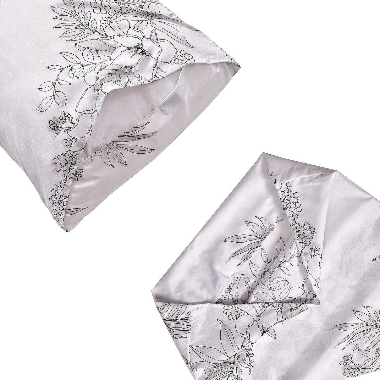 Set of 3 - Floral Printed Duvet Cover with 2 Pillow Cases - White 7372227 6