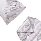 Set of 3 - Floral Printed Duvet Cover with 2 Pillow Cases(Double Size 200x200 cm) - White