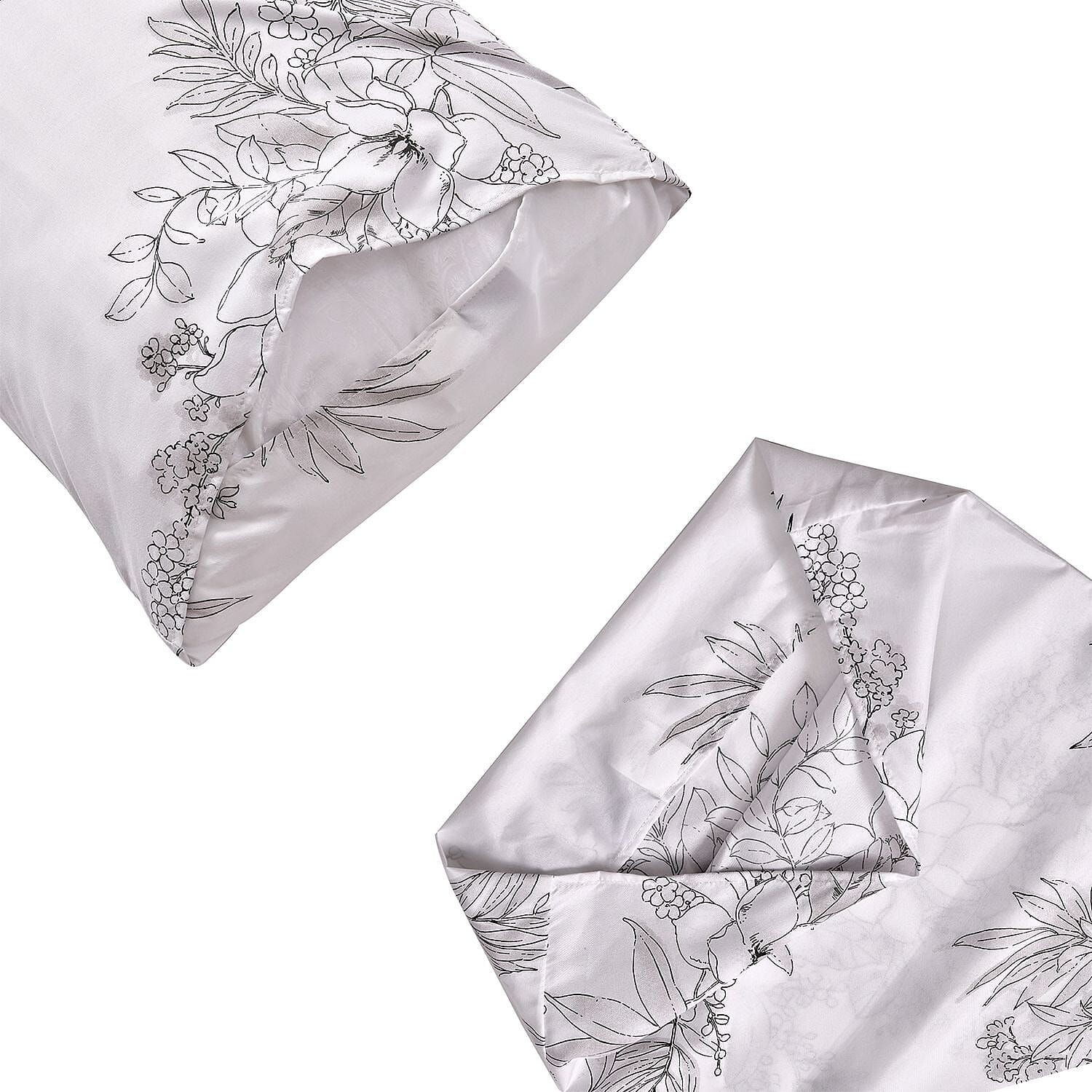Set of 3 - Floral Printed Duvet Cover with 2 Pillow Cases - White 7372227 6