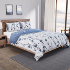 Set of 3 Floral Printed Duvet Cover with 2 Pillow Cases (Double Size 200x200 cm) - White