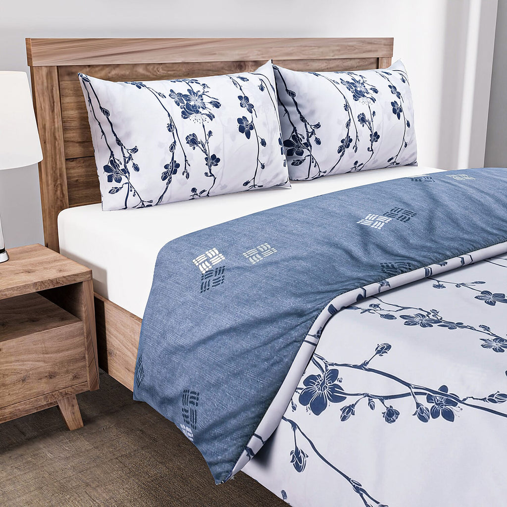 Set of 3 Floral Printed Duvet Cover with 2 Pillow Cases (Double Size 200x200 cm) - White