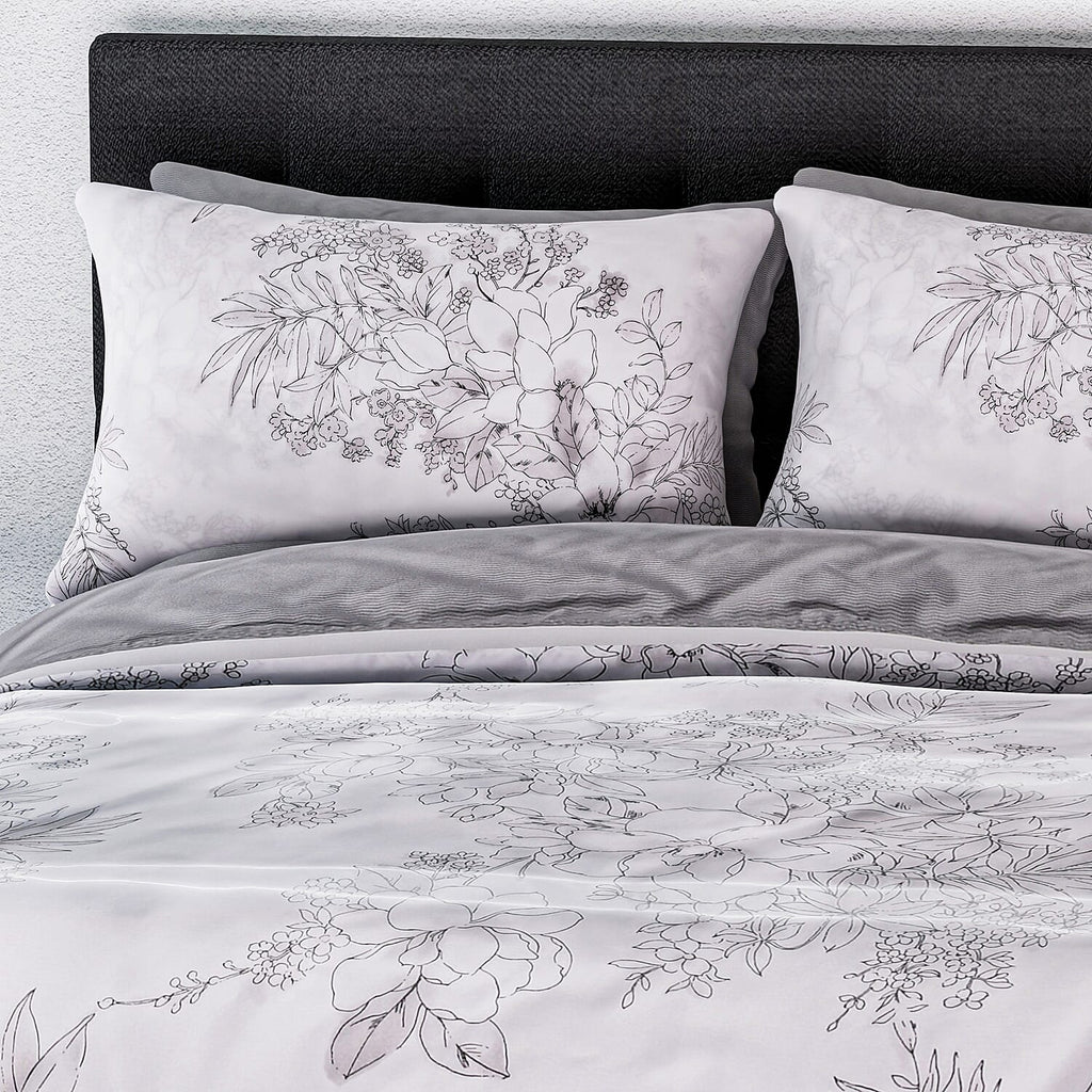 Set of 3 - Printed Duvet Cover with 2 Pillow Cases (King Size 225x220 cm) - White