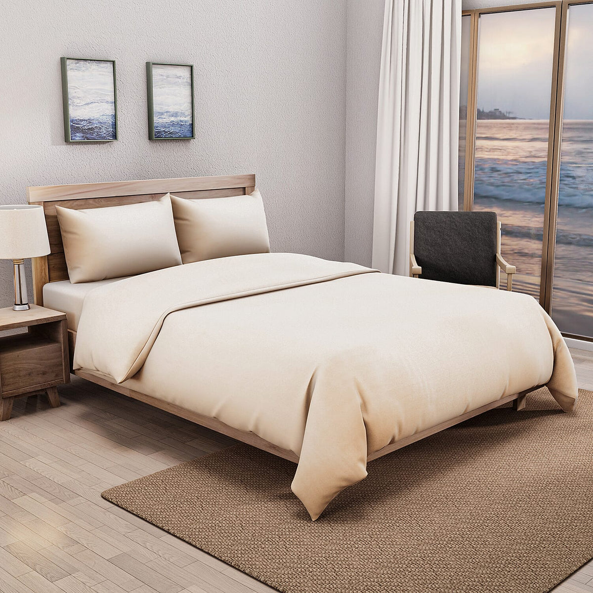 4 Piece Set - Aloe Infused Duvet Cover, Fitted Sheet and 2 Pillow Cases (Double Size, 200x200 cm) - Beige 7504316 0