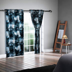 Set of 2 - Flower Pattern Curtain with 8 Eyelets (Size 140x240cm) - Green & Beige