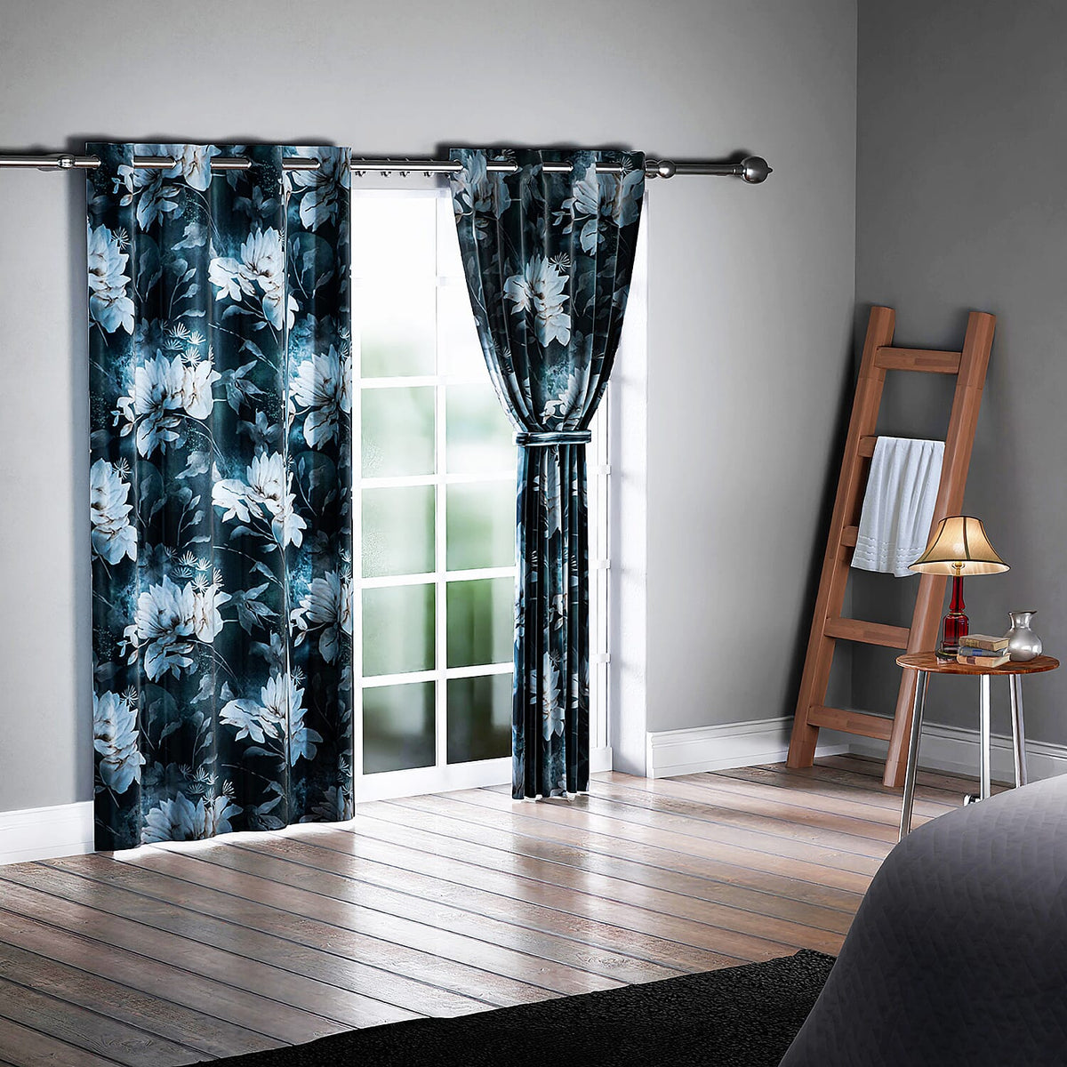 Set of 2 - Flower Pattern Curtain with 8 Eyelets (Size 140x240cm) - Green &amp; Beige 3791040 0