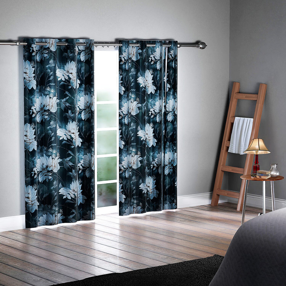 Set of 2 - Flower Pattern Curtain with 8 Eyelets (Size 140x240cm) - Green &amp; Beige 3791040 1