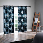 Set of 2 - Flower Pattern Curtain with 8 Eyelets (Size 140x240cm) - Green & Beige