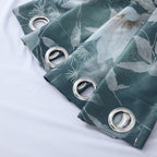 Set of 2 - Flower Pattern Curtain with 8 Eyelets (Size 140x240cm) - Green & Beige
