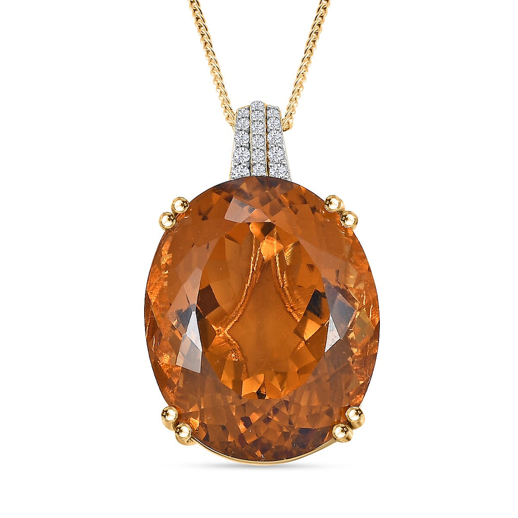 Serra Gaucha Citrine, Moissanite Pendant with Chain (Size 20) in 18K  Vermeil Yellow Gold Plated Sterling Silver 49.72 Ct.