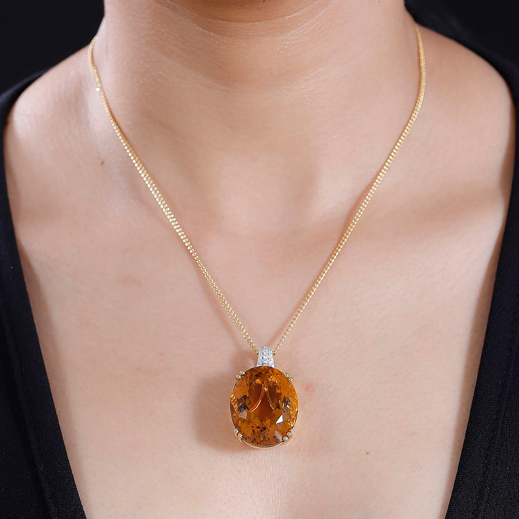 Serra Gaucha Citrine, Moissanite Pendant with Chain (Size 20) in 18K  Vermeil Yellow Gold Plated Sterling Silver 49.72 Ct.