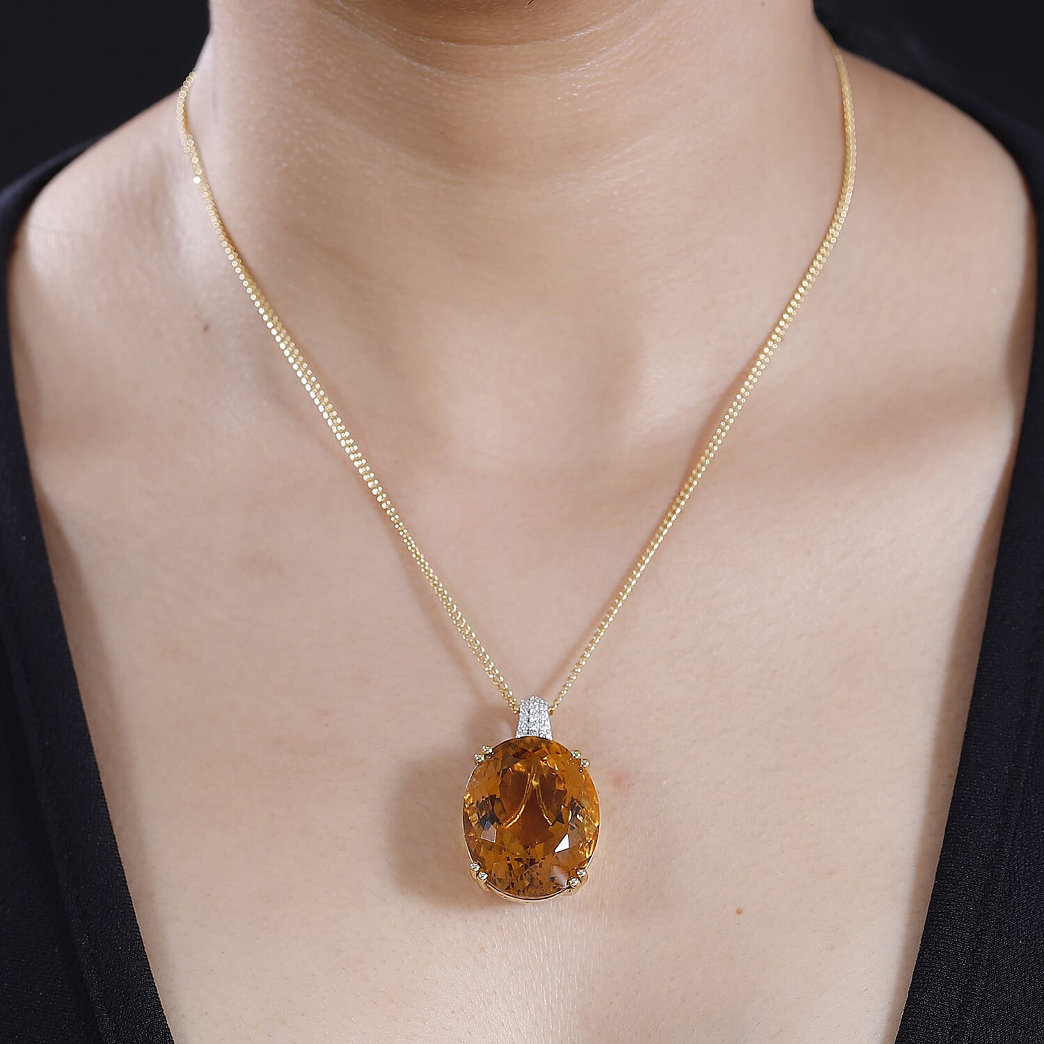 Serra Gaucha Citrine, Moissanite Pendant with Chain (Size 20) in 18K  Vermeil Yellow Gold Plated Sterling Silver 49.72 Ct. 4297920 2