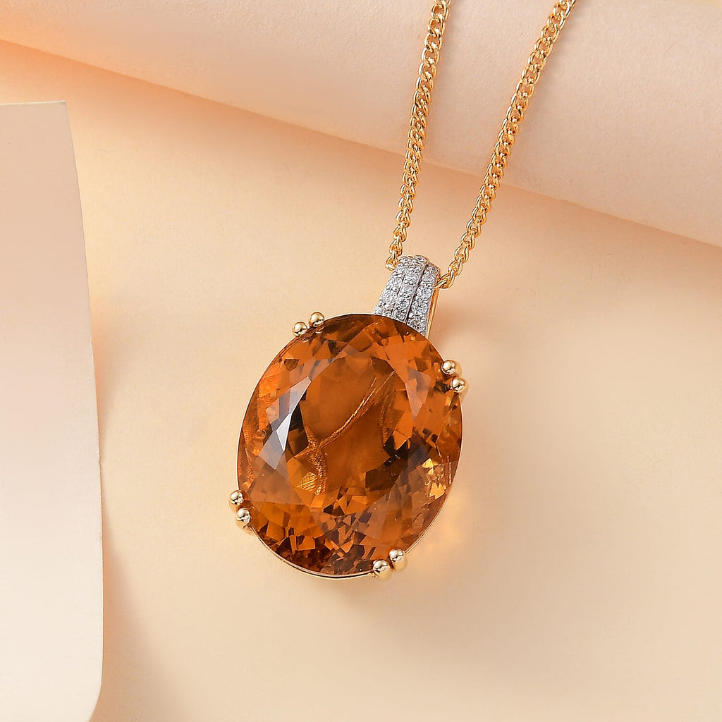 Serra Gaucha Citrine, Moissanite Pendant with Chain (Size 20) in 18K  Vermeil Yellow Gold Plated Sterling Silver 49.72 Ct.