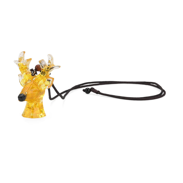 Set Of 2 - Citrine, Resin Reindeer Christmas Decor &amp; Citrine Mini Reindeer Necklace (Size 28 Adjustable) 8255143 2
