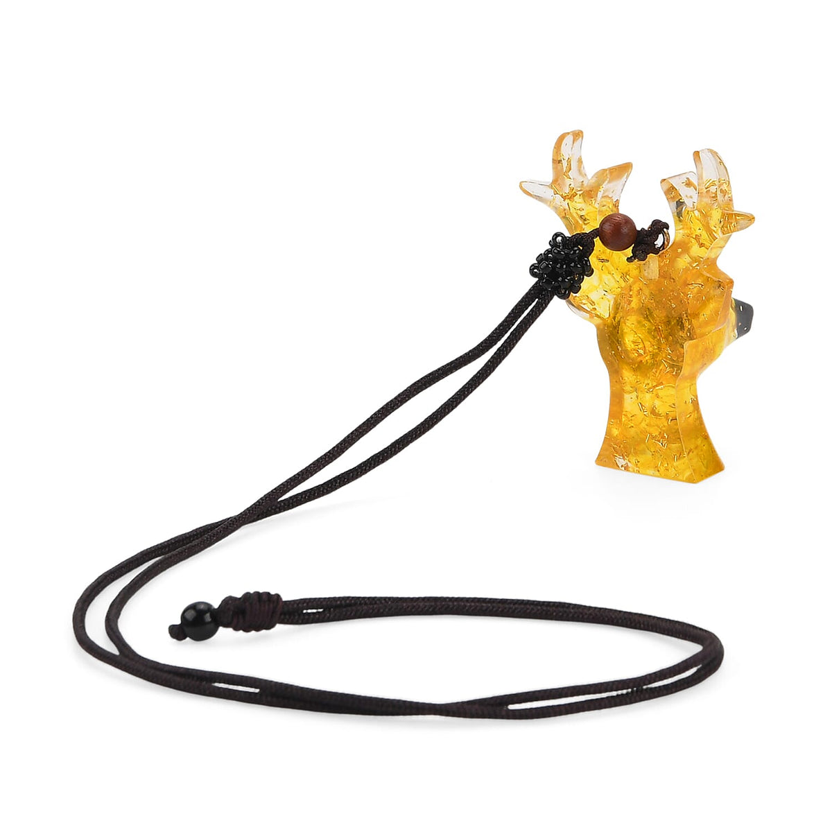 Set Of 2 - Citrine, Resin Reindeer Christmas Decor &amp; Citrine Mini Reindeer Necklace (Size 28 Adjustable) V32556793 4