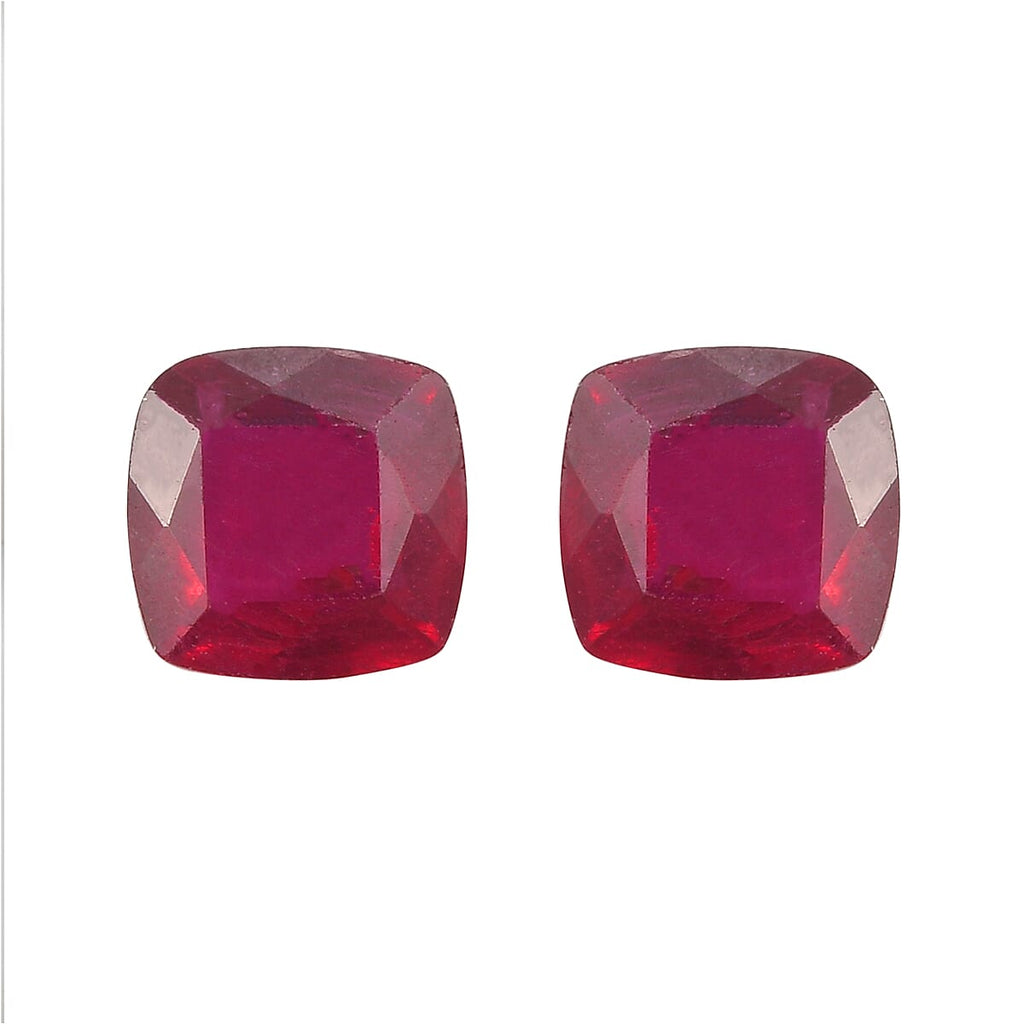 Set Of 2 Fissure Filled Ruby Cushion Cut 5X5 mm Gemstone, 1.71 Ct
