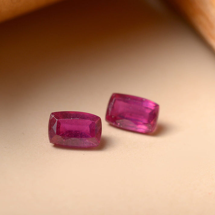 Set Of 2 Fissure Filled Ruby Cushion Cut 6X4 mm Gemstone, 1.42 Ct 8502055 2