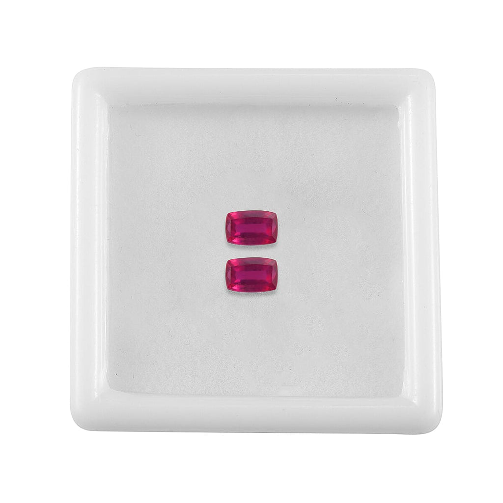Set Of 2 Fissure Filled Ruby Cushion Cut 6X4 mm Gemstone, 1.42 Ct