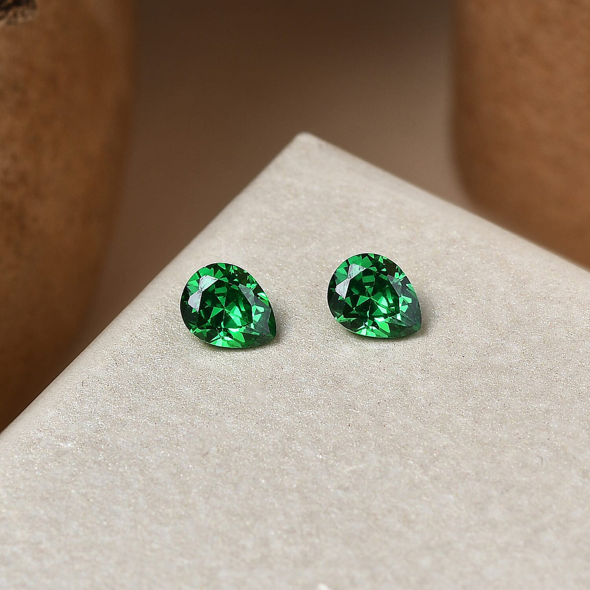 Set Of 2 Green Cubic Zirconia Pear 5X4 mm Gemstone, 1.01 Ct 8505914 1