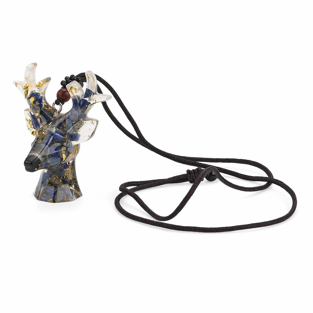 Set Of 2 - Lapis Lazuli, Resin Reindeer Christmas Decor &amp; Lapis Lazuli Mini Reindeer Necklace (Size 28 Adjustable) 8255288 3