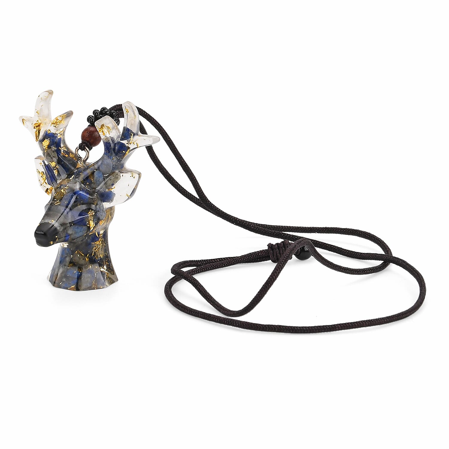 Set Of 2 - Lapis Lazuli, Resin Reindeer Christmas Decor &amp; Lapis Lazuli Mini Reindeer Necklace (Size 28 Adjustable) 8255288 3