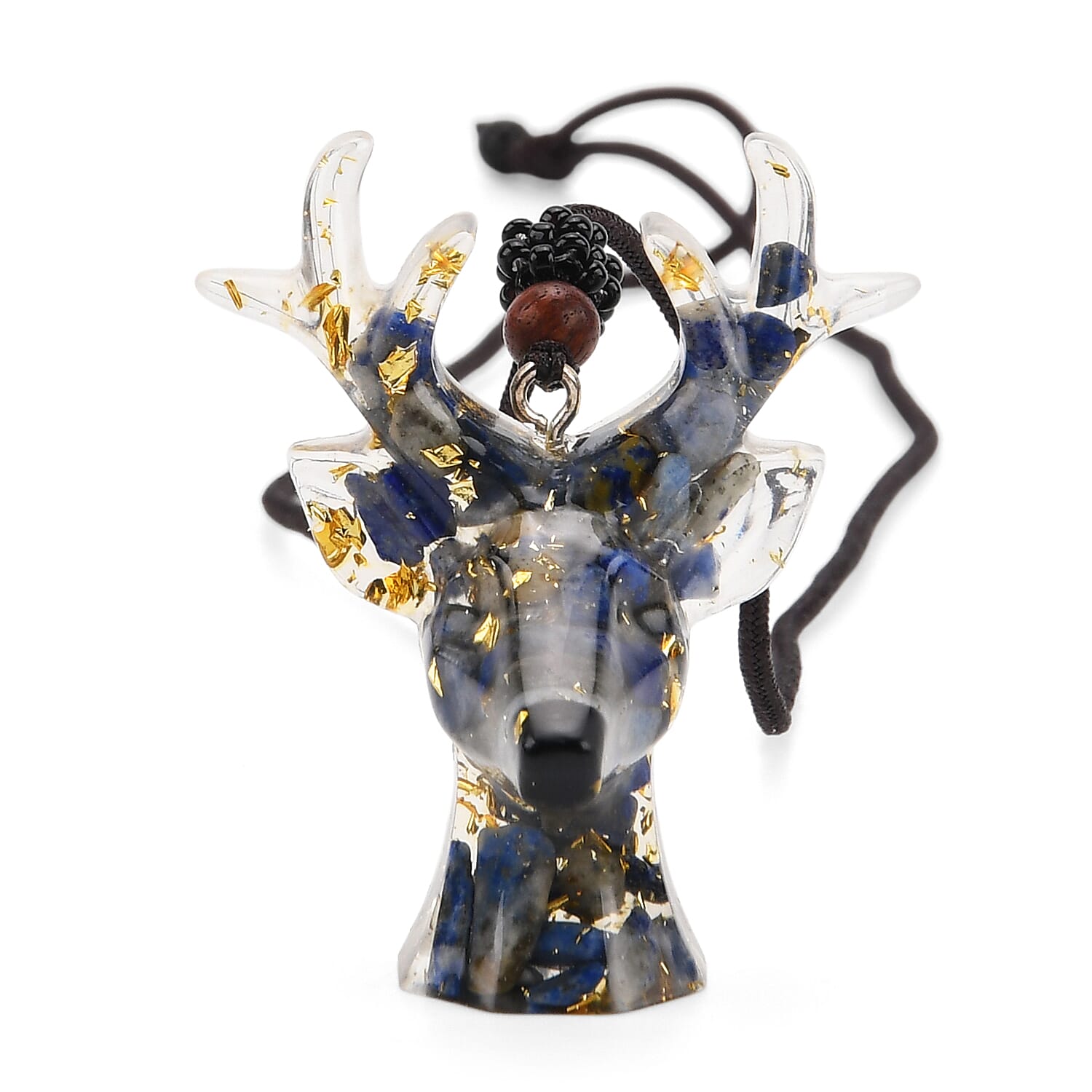 Set Of 2 - Lapis Lazuli, Resin Reindeer Christmas Decor &amp; Lapis Lazuli Mini Reindeer Necklace (Size 28 Adjustable) 8255288 4