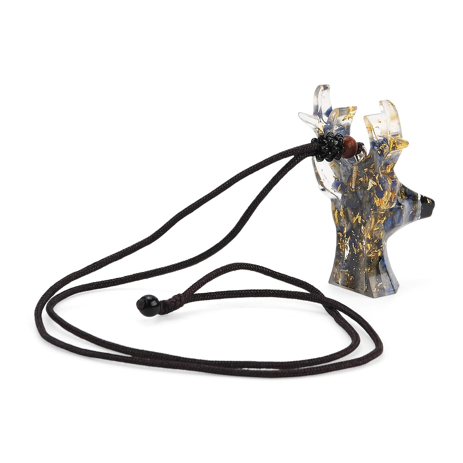 Set Of 2 - Lapis Lazuli, Resin Reindeer Christmas Decor &amp; Lapis Lazuli Mini Reindeer Necklace (Size 28 Adjustable) 8255288 5