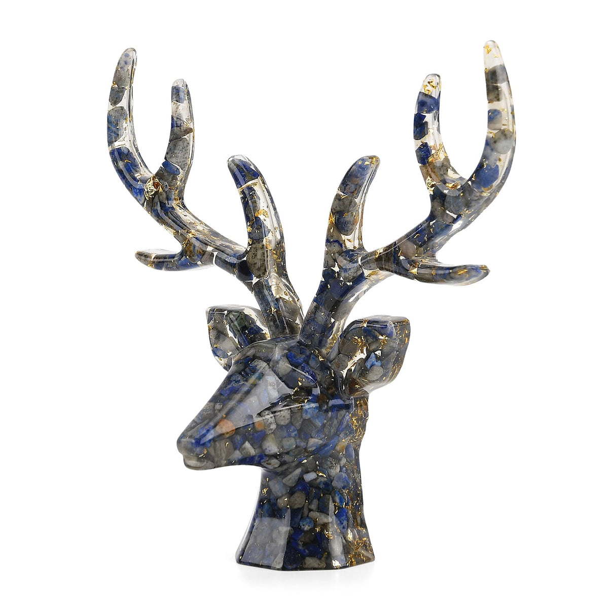 Set Of 2 - Lapis Lazuli, Resin Reindeer Christmas Decor &amp; Lapis Lazuli Mini Reindeer Necklace (Size 28 Adjustable) 8255288 8