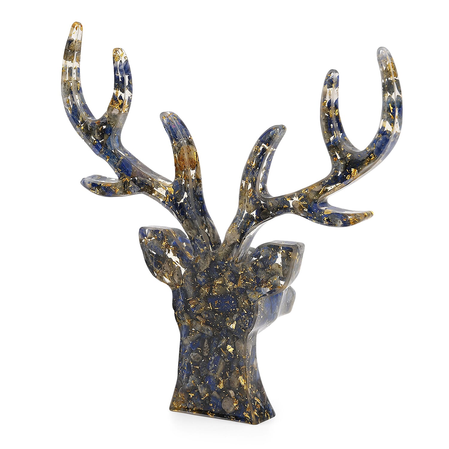 Set Of 2 - Lapis Lazuli, Resin Reindeer Christmas Decor &amp; Lapis Lazuli Mini Reindeer Necklace (Size 28 Adjustable) 8255288 9