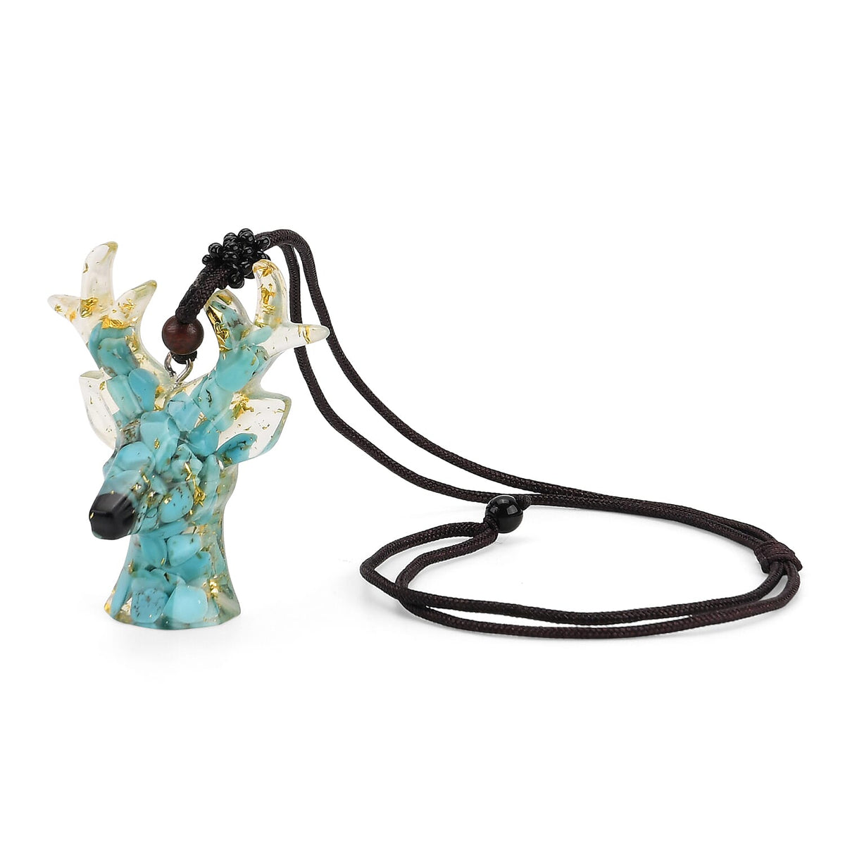 Set Of 2 - Turquoise, Resin Reindeer Christmas Decor &amp; Turquoise Mini Reindeer Necklace (Size 28 Adjustable) V32580220 3