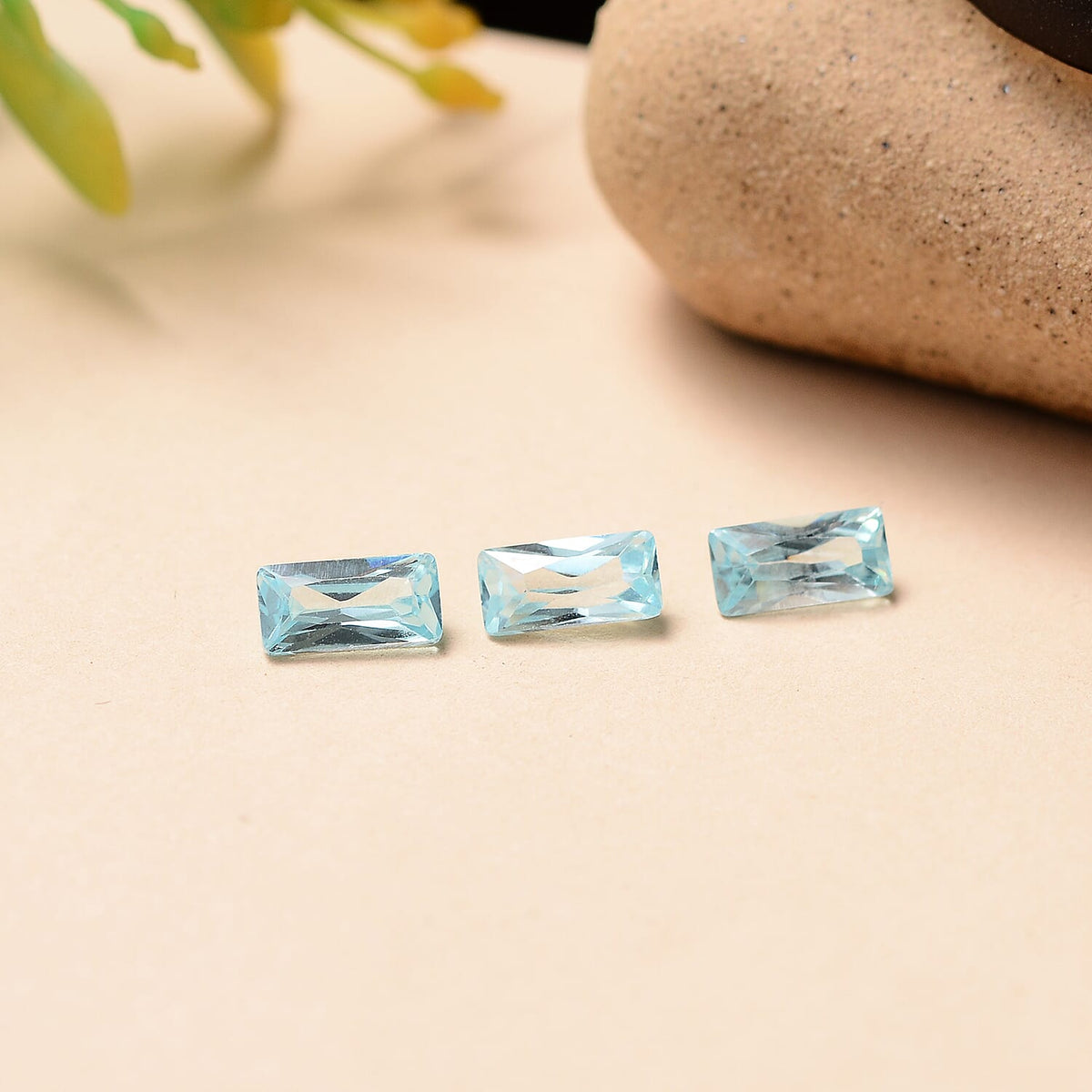 Set Of 3 Aqua Cubic Zirconia Baguette 6X3 mm Gemstone, 1.64 Ct V32514612 2