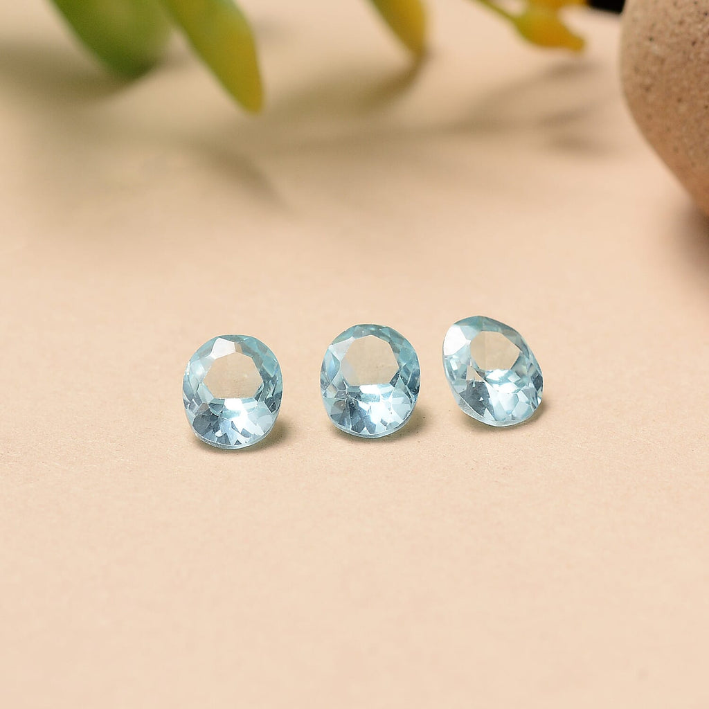 Set Of 3 Aqua Cubic Zirconia Oval Cut Cut 5X4 mm Gemstone, 1.67 Ct