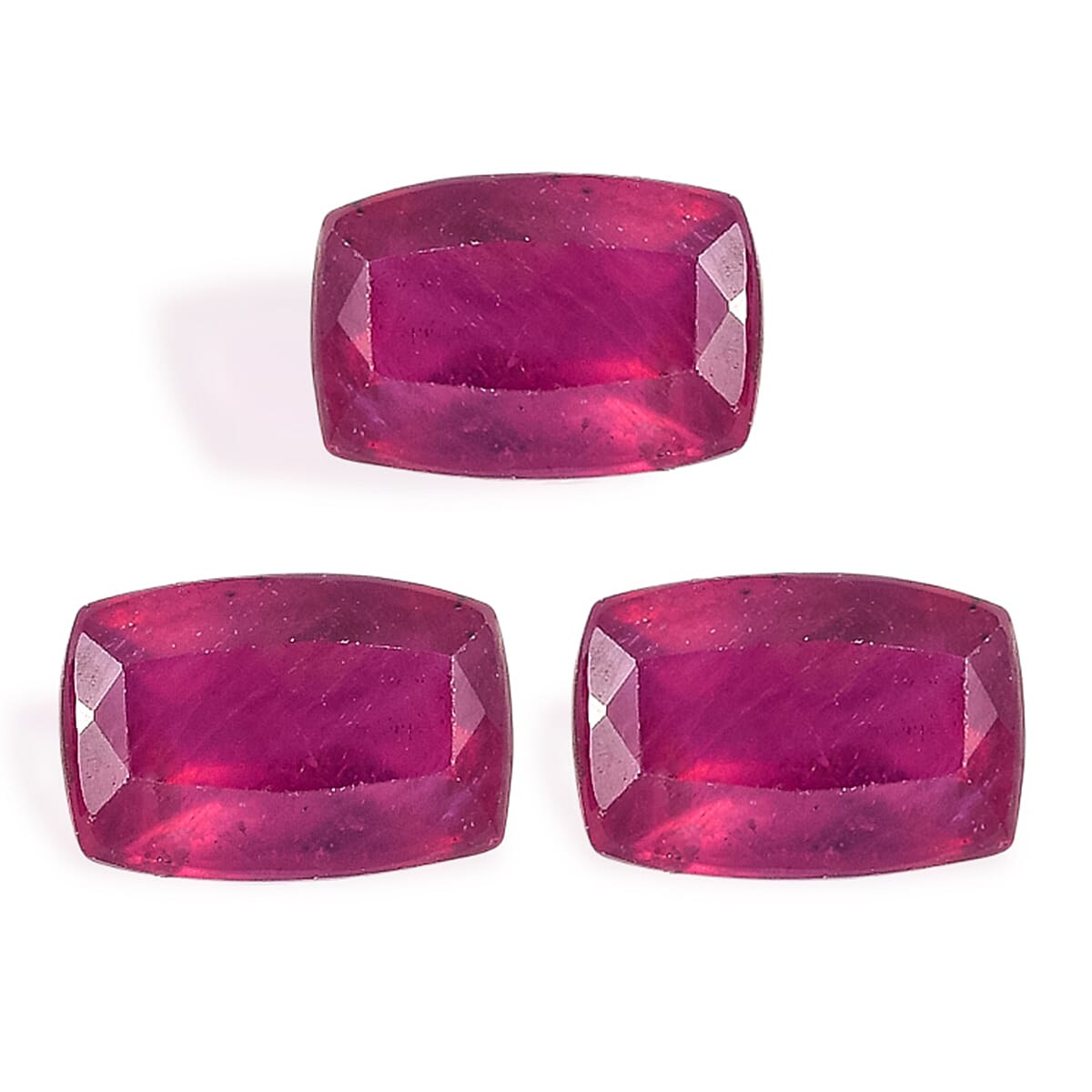Set Of 3 Fissure Filled Ruby Cushion Cut 6X4 mm Gemstone, 2.39 Ct 8502056 0
