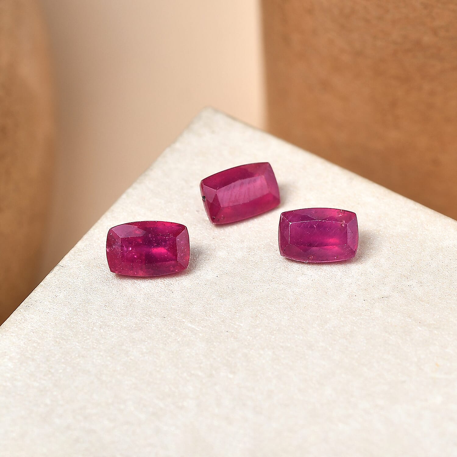 Set Of 3 Fissure Filled Ruby Cushion Cut 6X4 mm Gemstone, 2.39 Ct 8502056 1