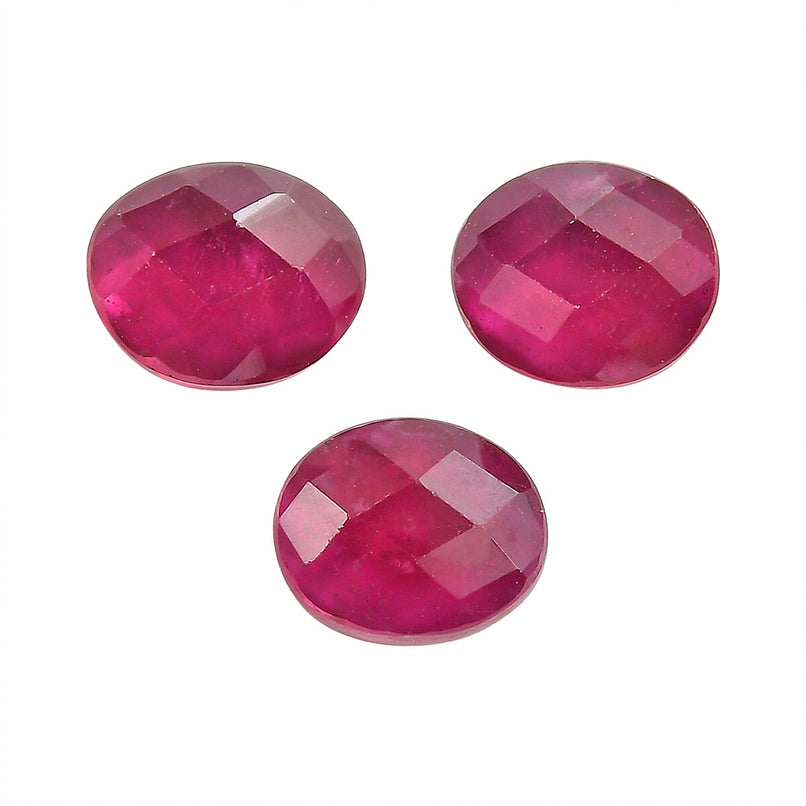 Set Of 3 Fissure Filled Ruby Oval Cut Cut 5X4 mm Gemstone, 1.28 Ct