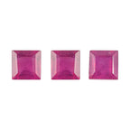 Set Of 3 Fissure Filled Ruby Square 4 mm Gemstone, 1.70 Ct
