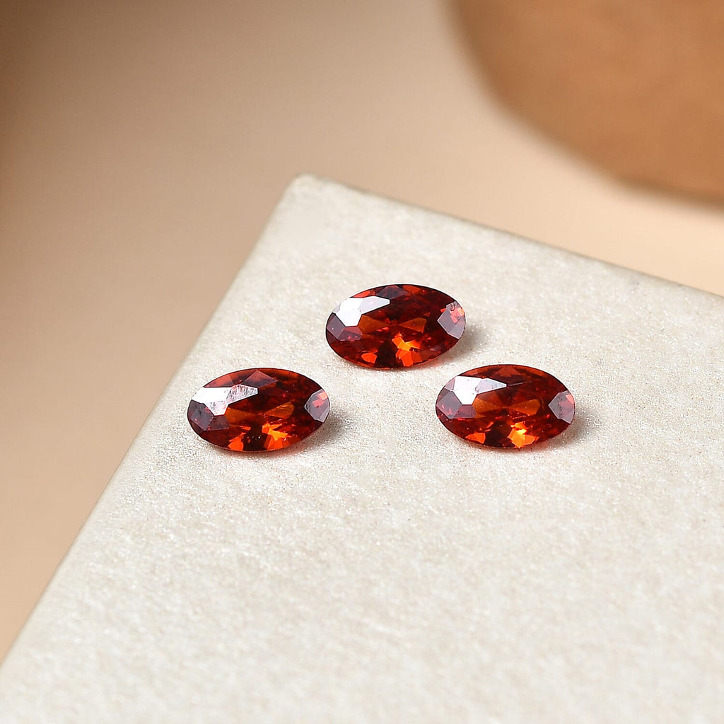 Set Of 3 Garnet Cubic Zirconia Oval Cut Cut 5X3 mm Gemstone, 0.97 Ct